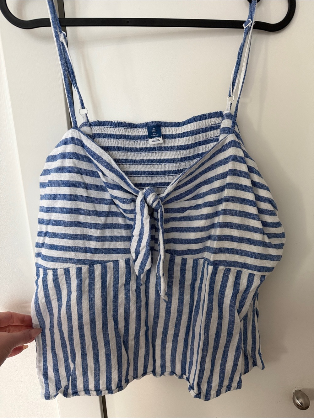 Old Navy Blue and White Striped Tie-Front Tank Top